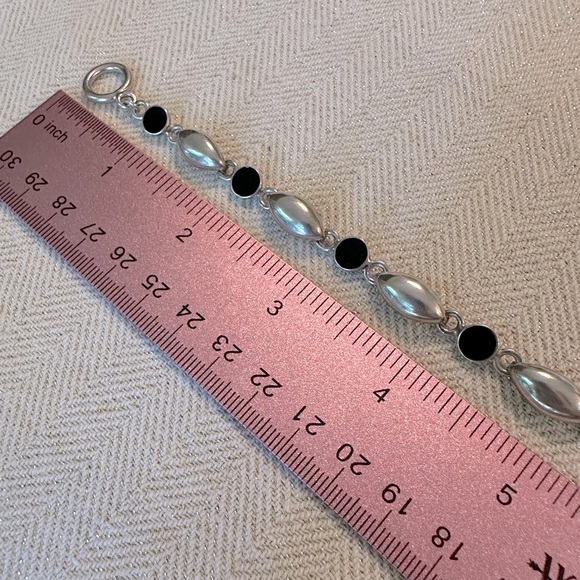 Vintage Mexico 925 Black Onyx Toggle Clasp Bracelet Sterling Silver Signed 7 1/4 - Picture 7 of 13